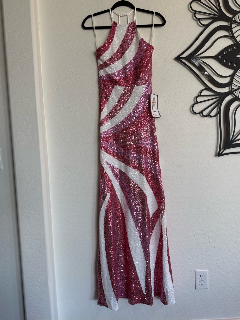 B. DARLIN NWT Sequin Halter Maxi Dress Pink White Size 3/4 Prom Pageant - Picture 5 of 12